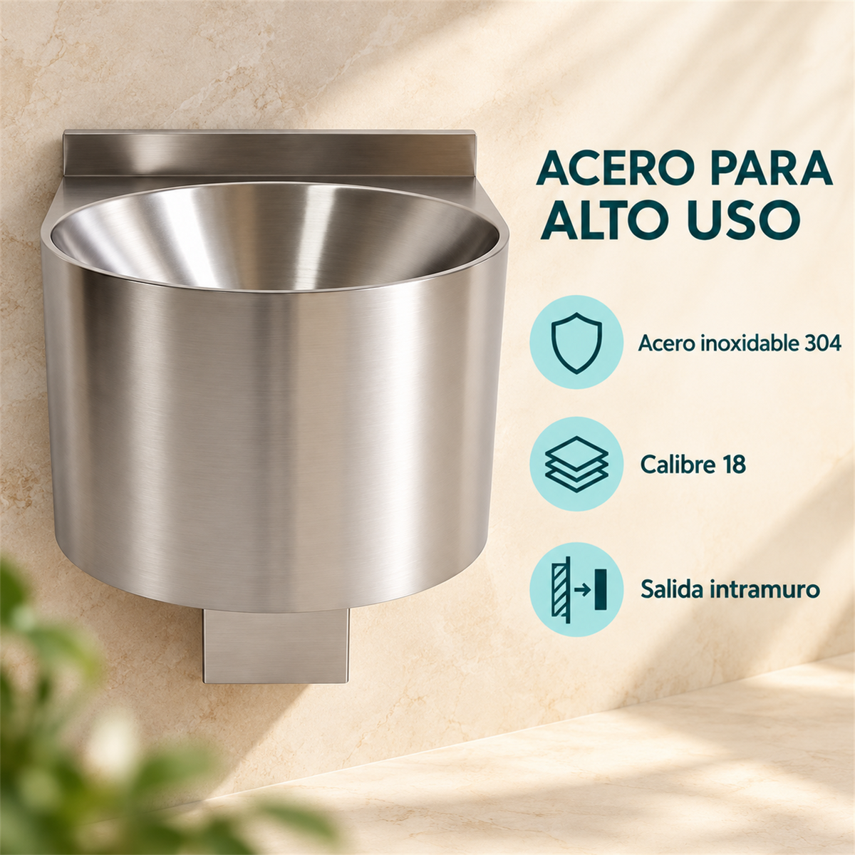 Acero inoxidable 304 calibre 18 y salida intramuro