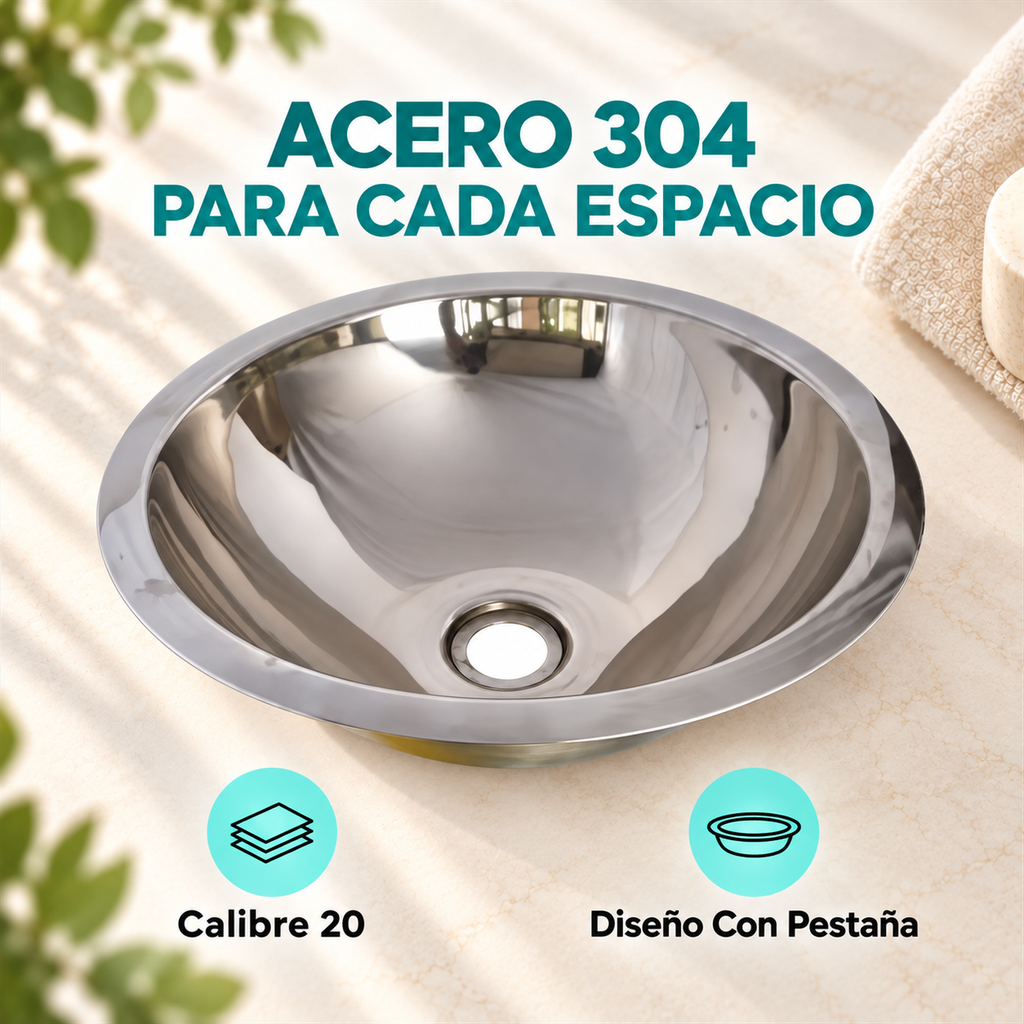 Detalle comercial del lavamanos mini de acero 304 con pestaña y calibre 20