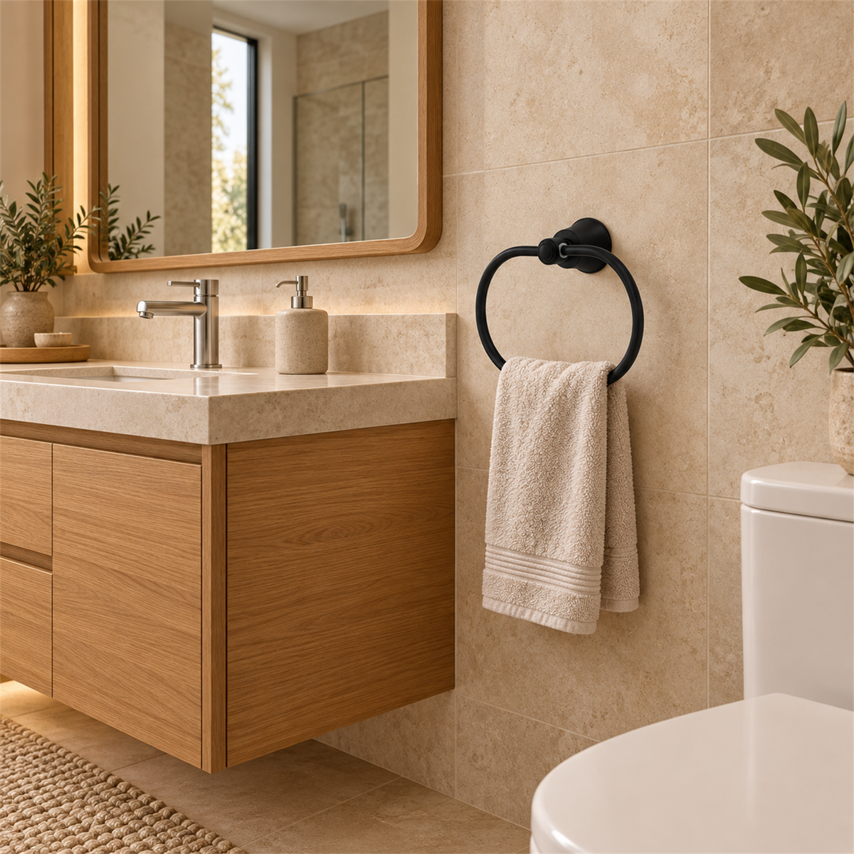 Toallero Aro Turmalina Negro En Aluminio — ambientación de baño