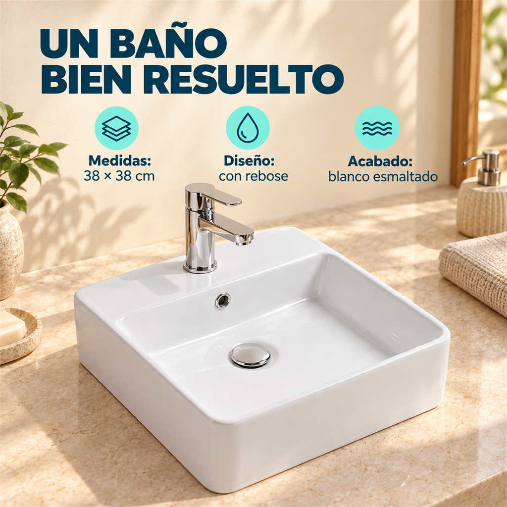 Lavamanos Logik Blanco Con Rebose 38 × 38 cm — características