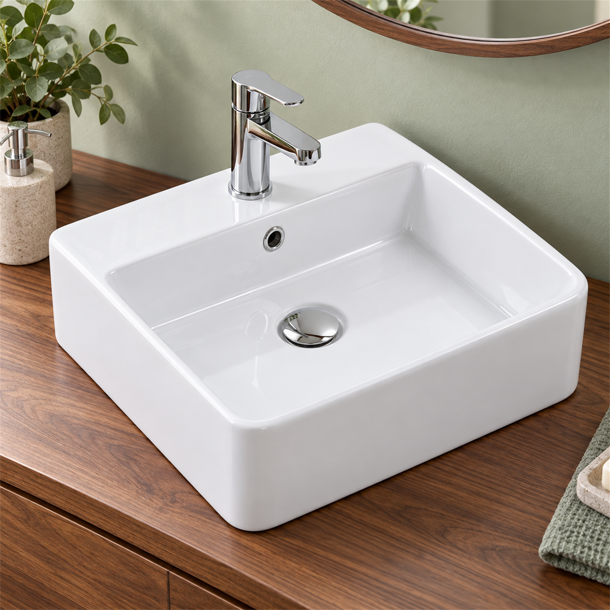 Lavamanos Logik Blanco Con Rebose 38 × 38 cm — detalle del producto