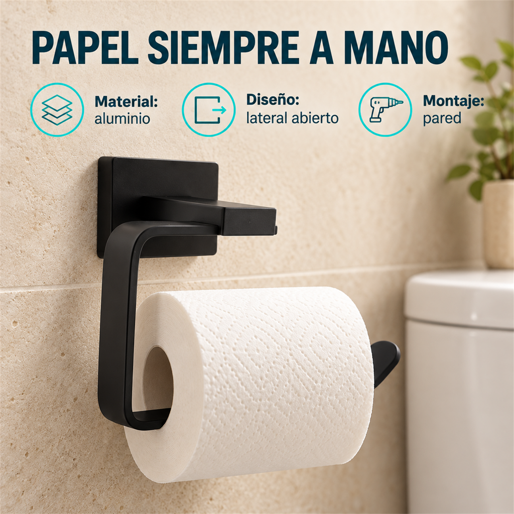 Portarrollos Perla Negro En Aluminio — características