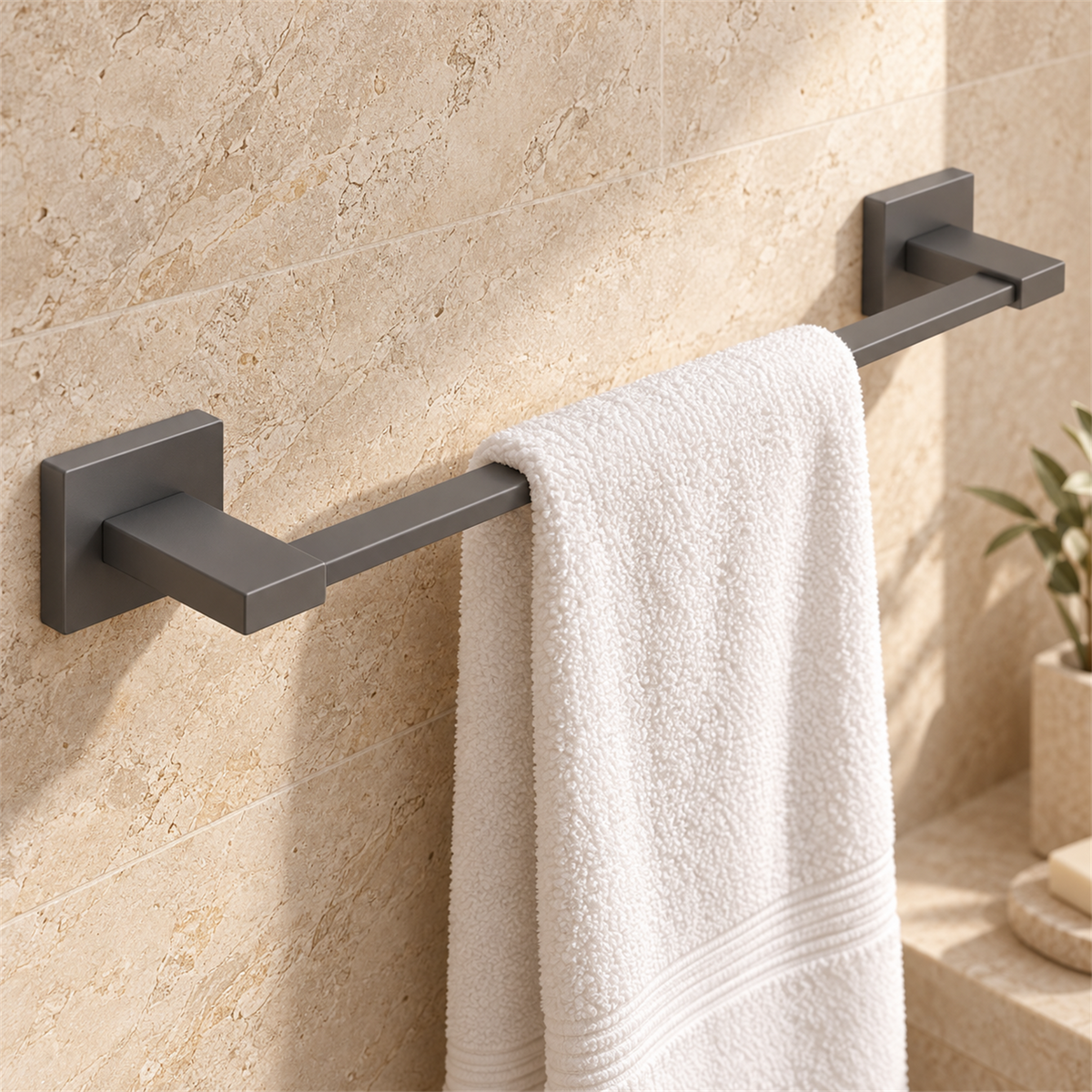 Toallero Barra Perla Gris En Aluminio — detalle instalado