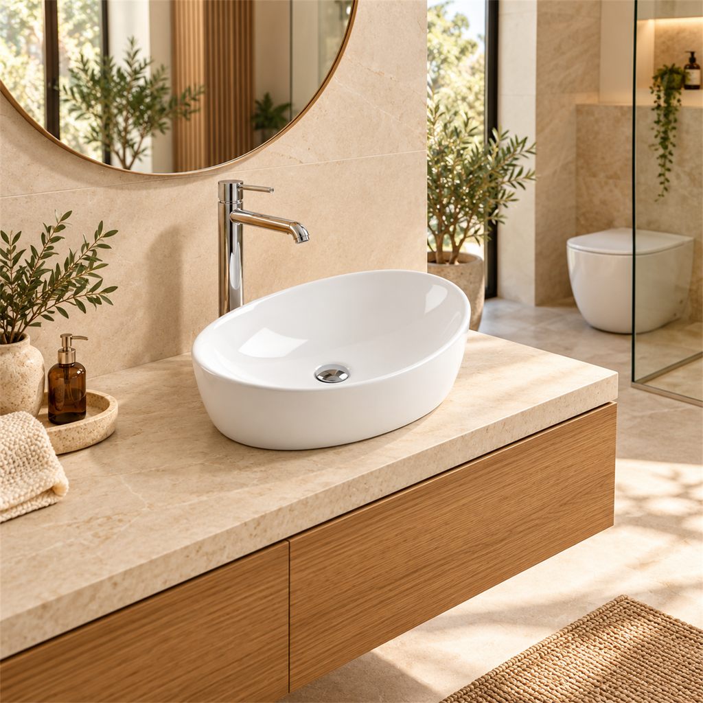 Lavamanos Giara Blanco 52 × 33 cm — ambientación de baño