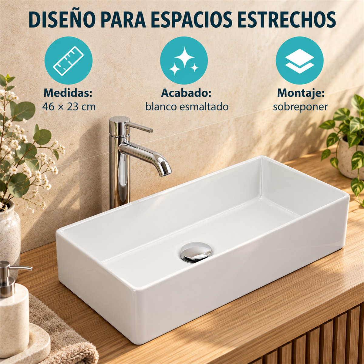 Lavamanos Waco Rectangular Blanco 46 × 23 cm — características verificadas