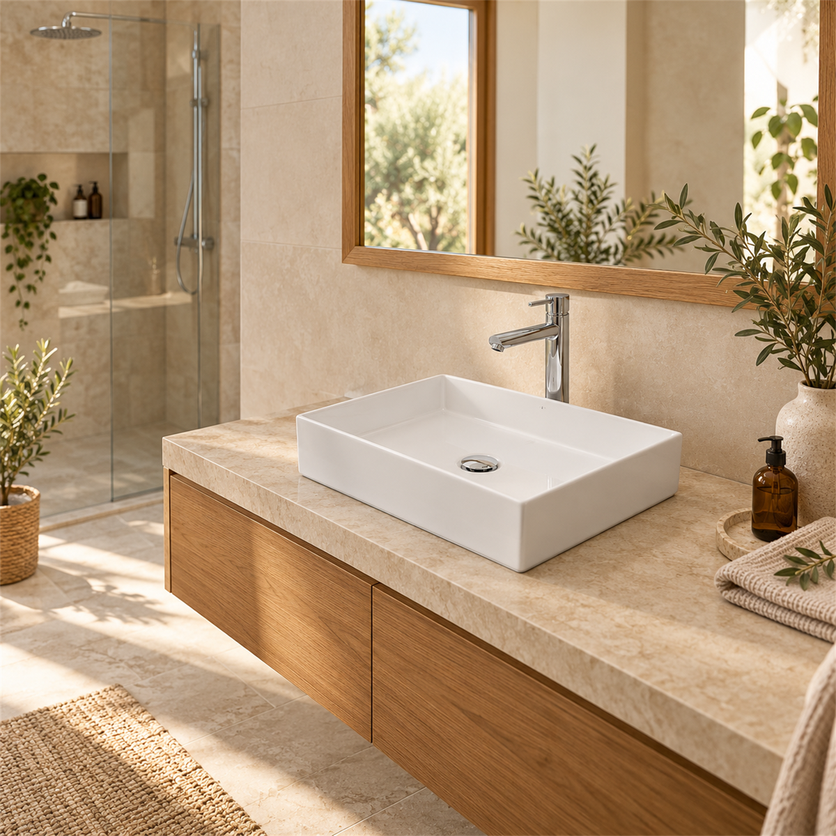 Lavamanos Florida Rectangular Blanco 51 × 37 cm — ambientación de baño