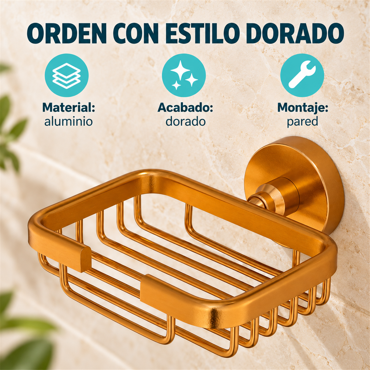 Jabonera Canastilla Jade Dorada En Aluminio — características