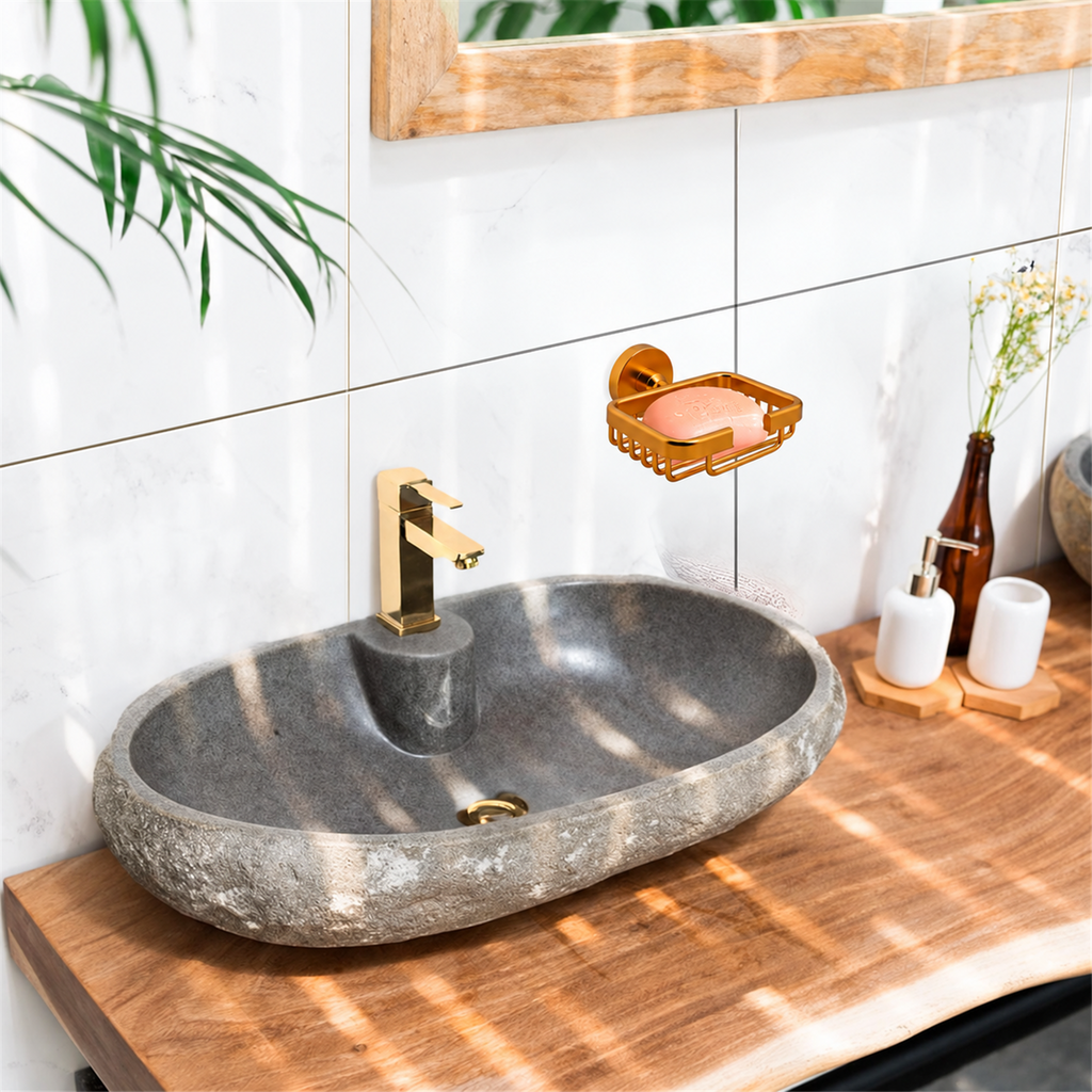 Jabonera Canastilla Jade Dorada En Aluminio — vista del producto