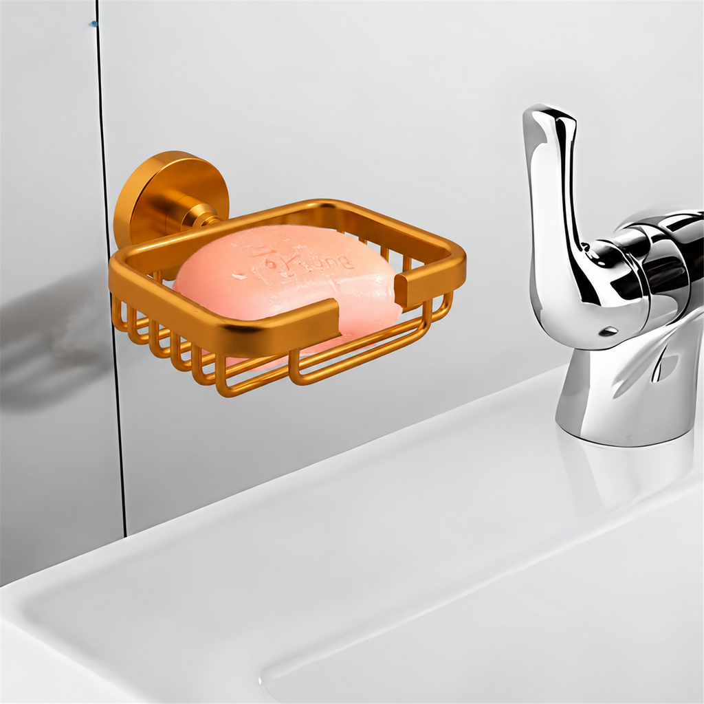 Jabonera Canastilla Jade Dorada En Aluminio — vista del producto