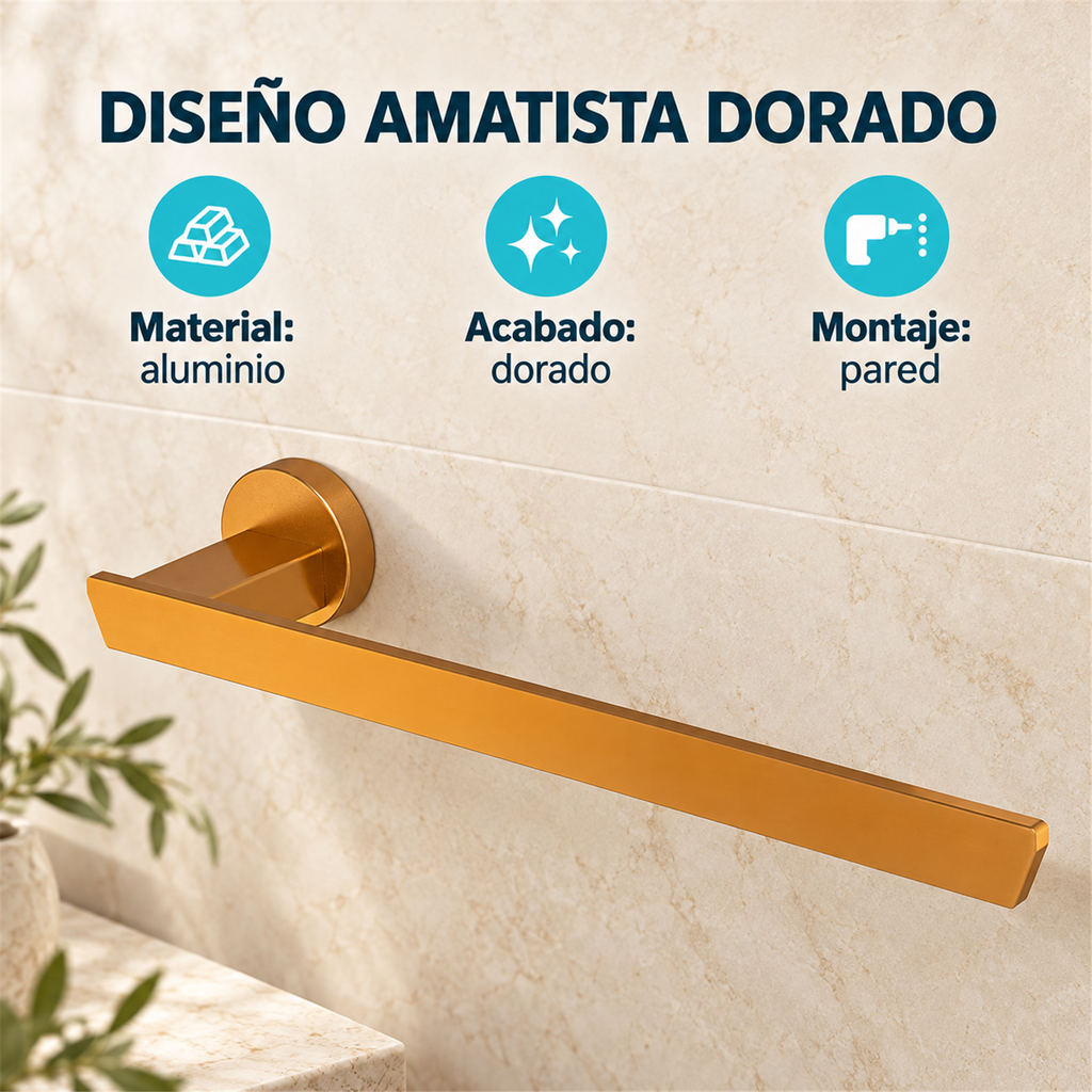 Toallero Amatista Dorado En Aluminio — características
