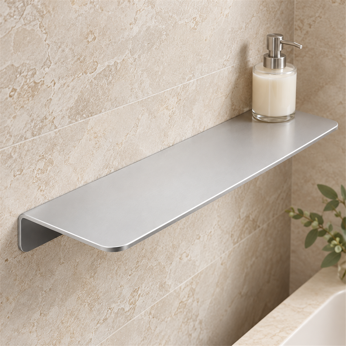 Repisa Rectangular Silver En Aluminio — detalle instalado