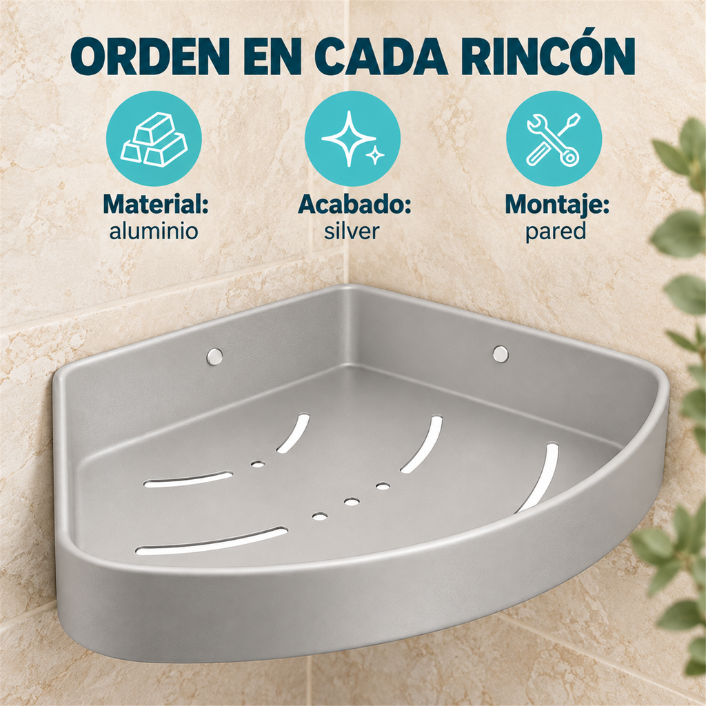 Repisa Esquinera Curva Silver En Aluminio — características