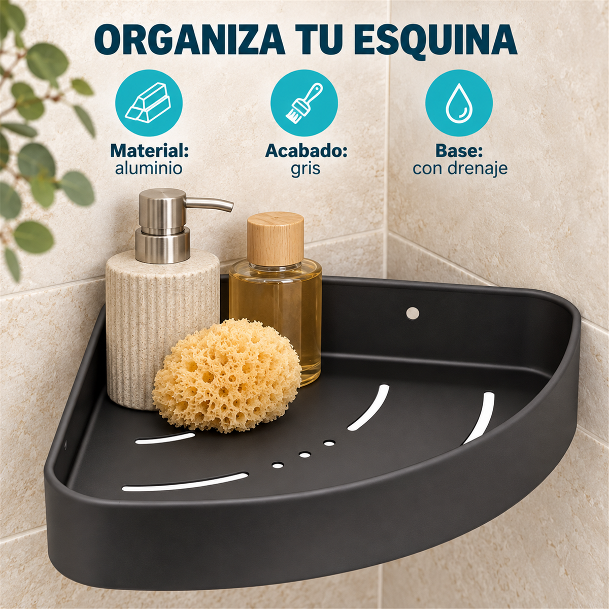 Repisa Esquinera Curva Gris En Aluminio - Características verificadas
