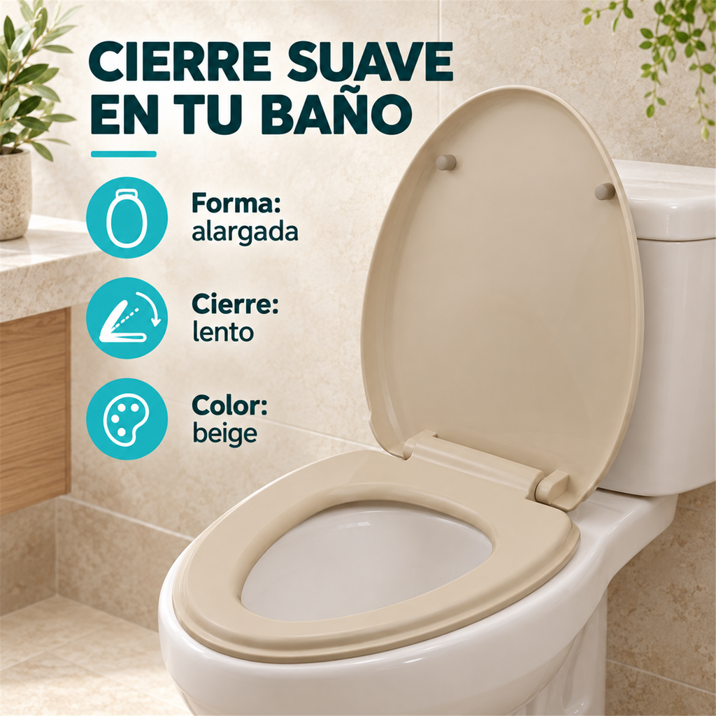 Tapa Sanitaria Alargada De Cierre Lento Beige - Características verificadas
