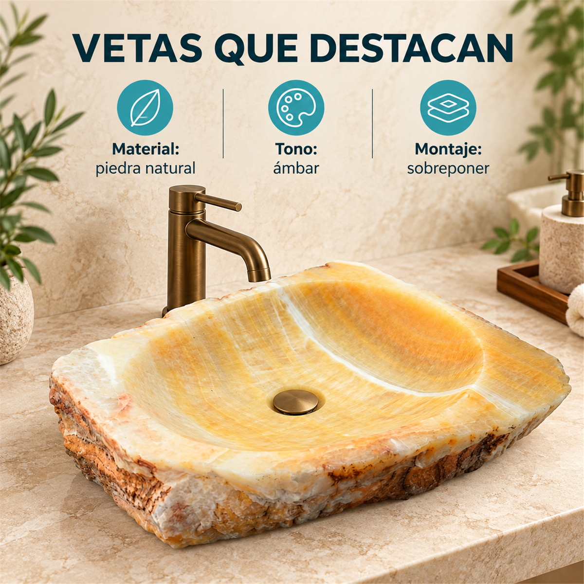 Lavamanos En Piedra Natural Rectangular Ámbar - Características verificadas