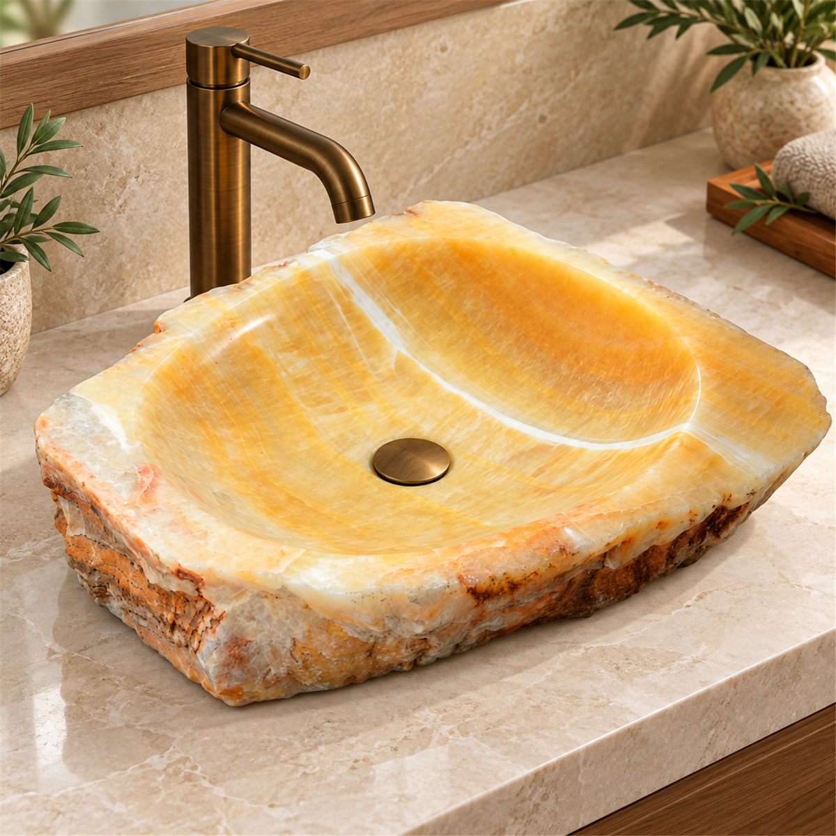 Lavamanos En Piedra Natural Rectangular Ámbar - Vista cercana del producto
