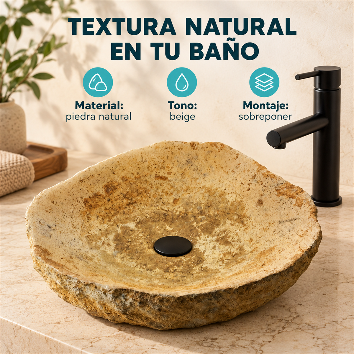 Lavamanos En Piedra Natural Beige - Características verificadas