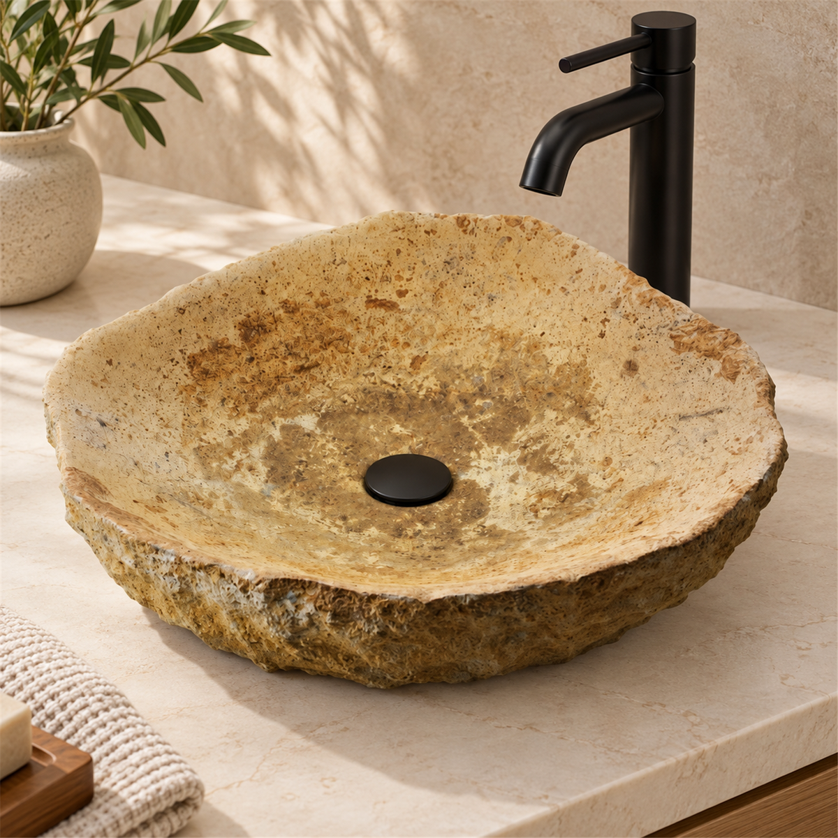 Lavamanos En Piedra Natural Beige - Vista cercana del producto