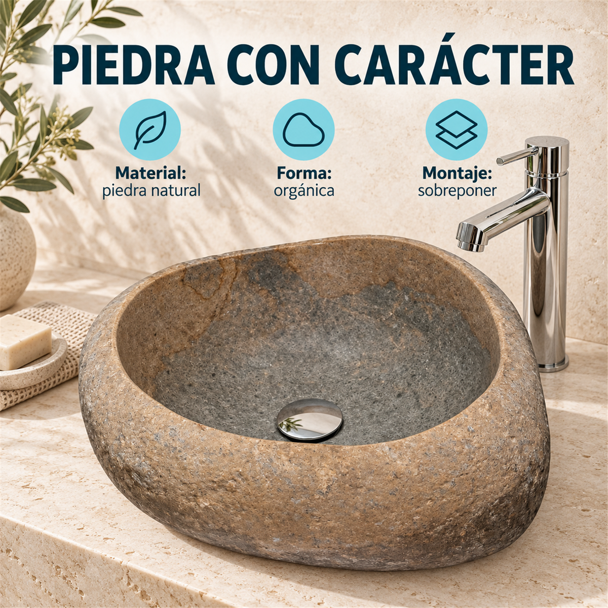 Lavamanos En Piedra Natural Gris Y Café - Características verificadas