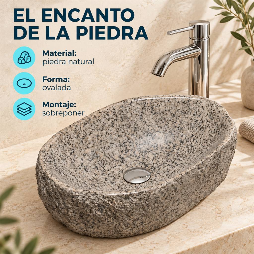 Lavamanos En Piedra Natural Ovalado Gris - Características verificadas