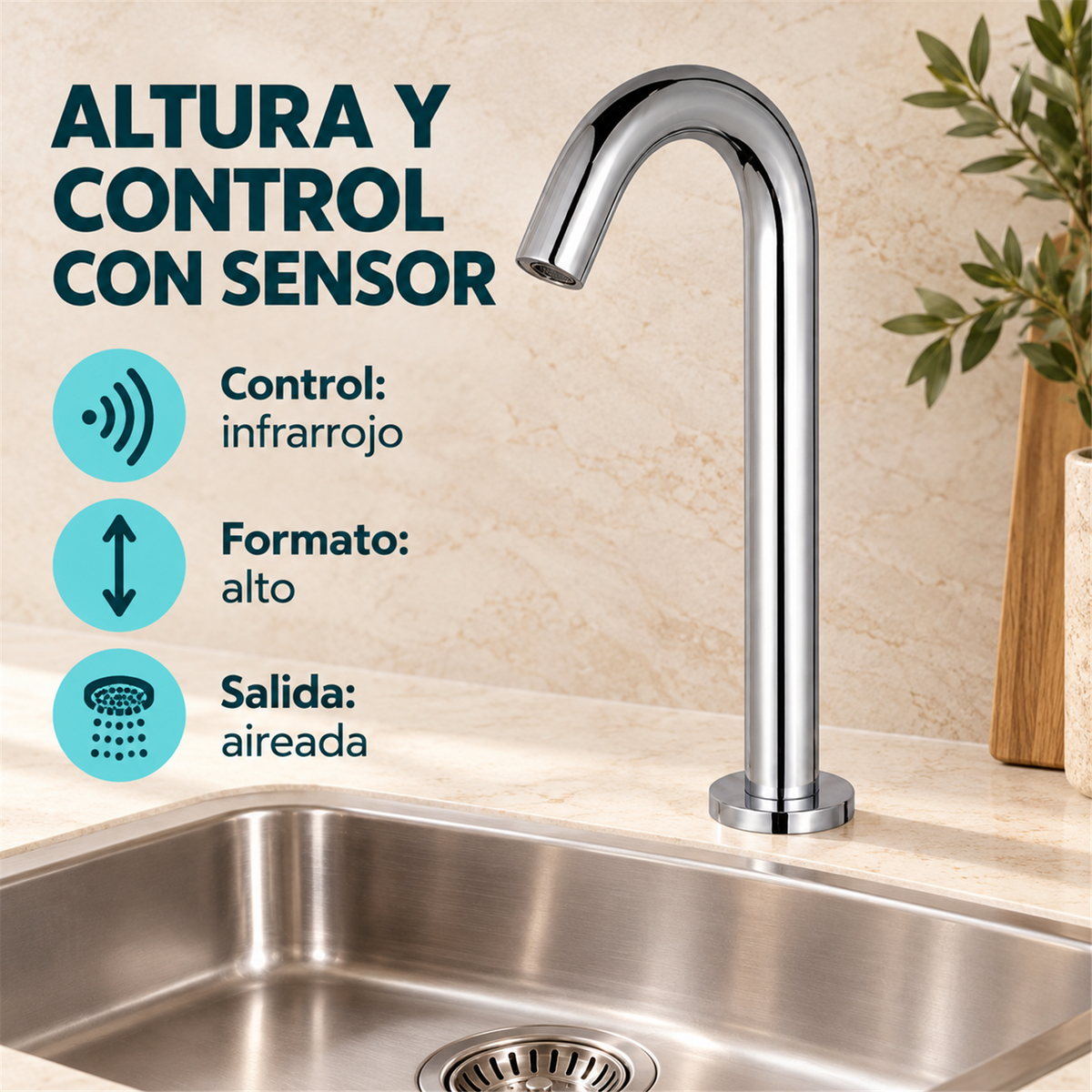 Grifo Sensor Infrarrojo Alto Cromado Para Lavaplatos - Características verificadas