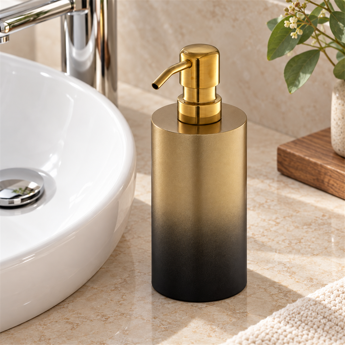 Dispensador De Jabón De Mesa Dorado Y Negro En Acero 304 - Vista cercana del producto