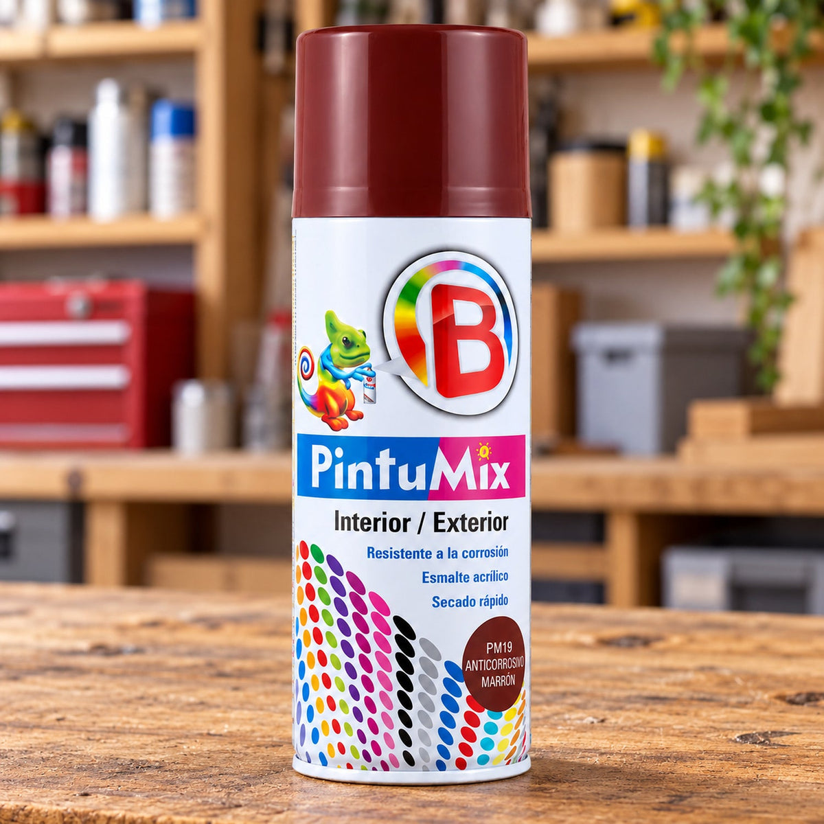 Pintura en aerosol anticorrosiva marrón 280 g — fotografía contextual de la pieza suelta
