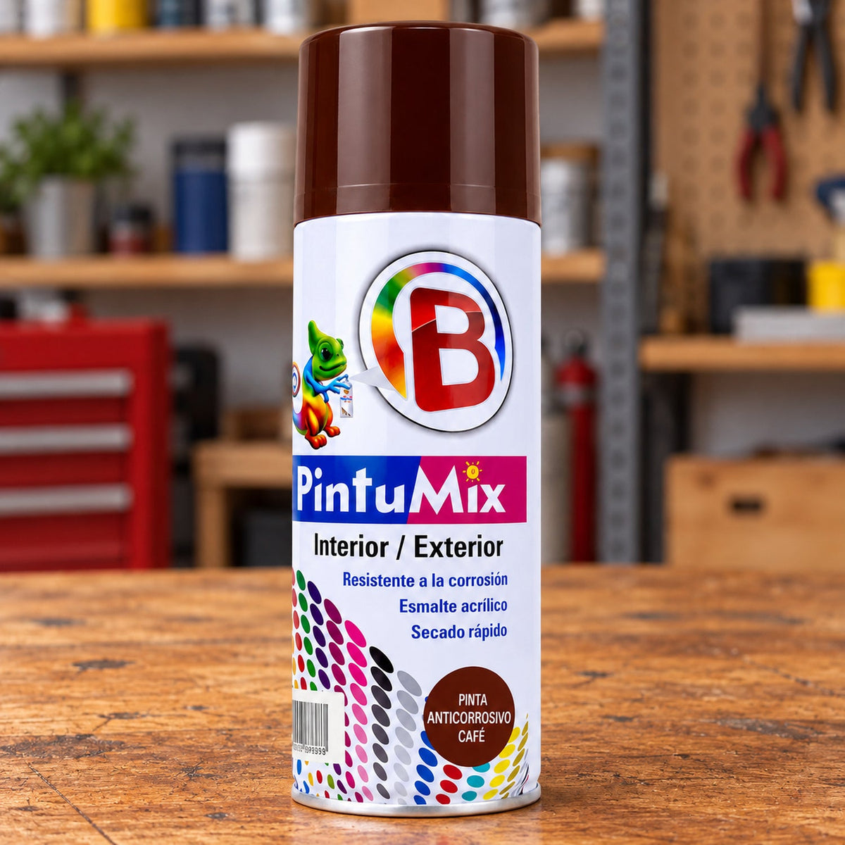 Pintura en aerosol anticorrosiva café 280 g — fotografía contextual de la pieza suelta