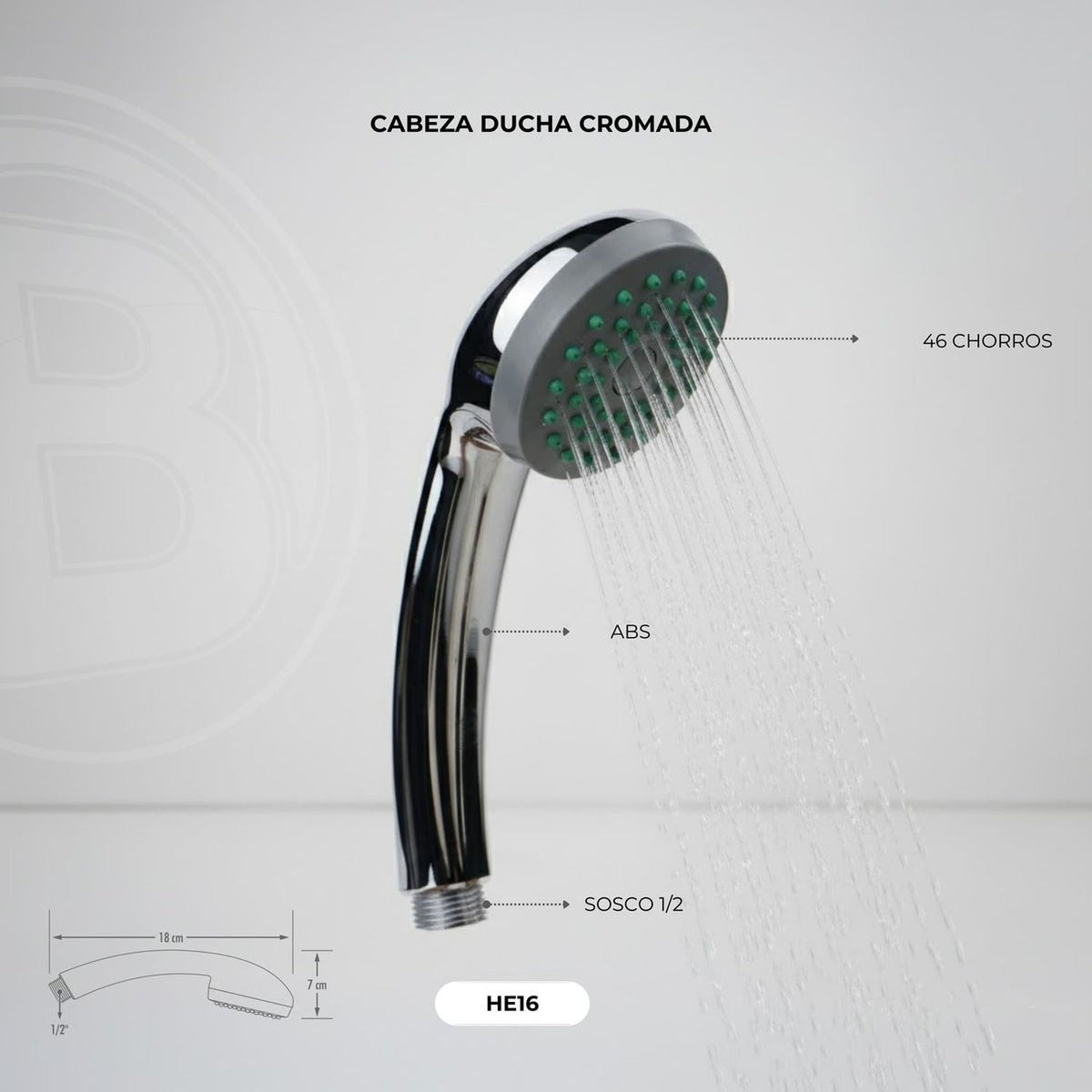 Cabeza de teleducha en ABS cromado vista original 2