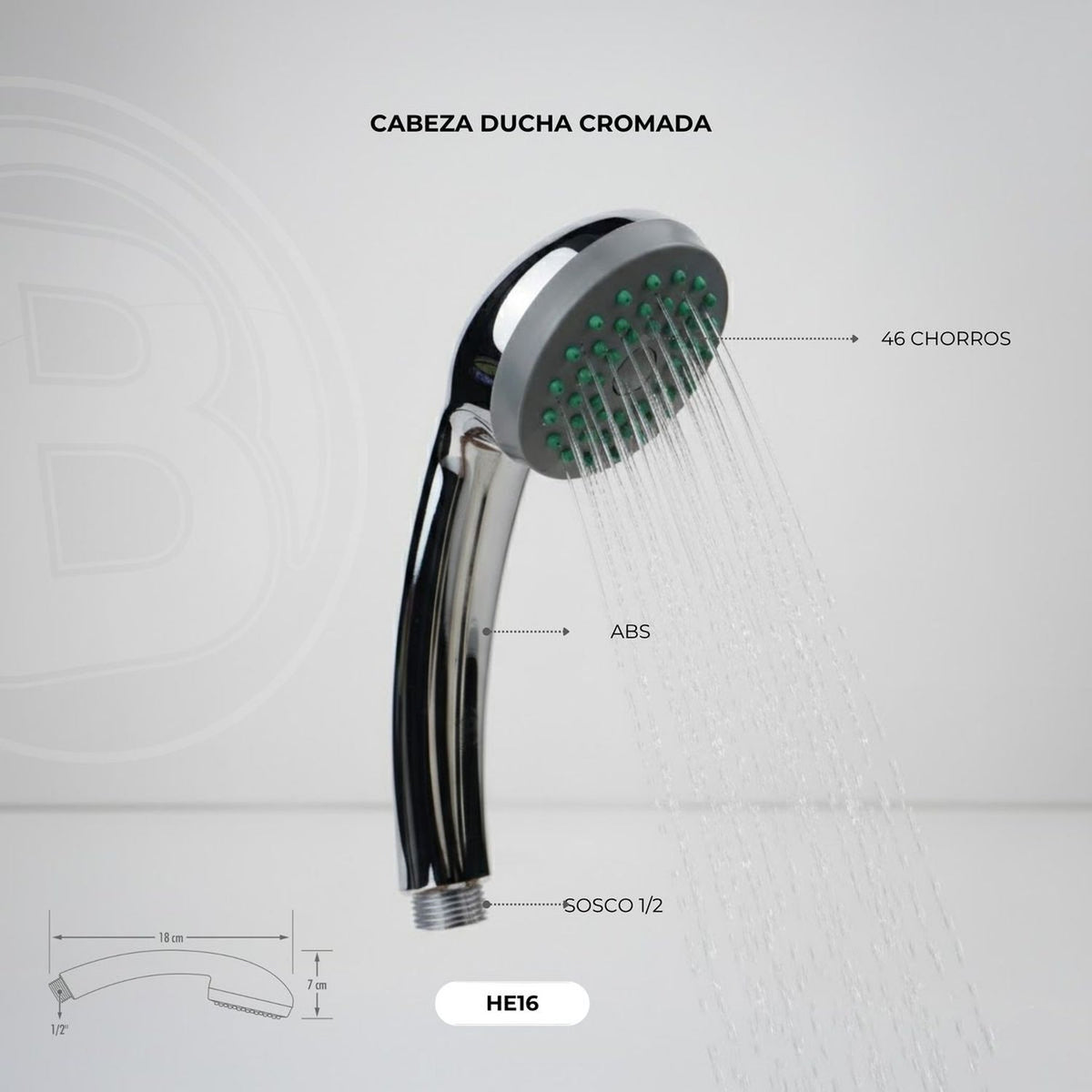 Cabeza de teleducha en ABS cromado vista original 3