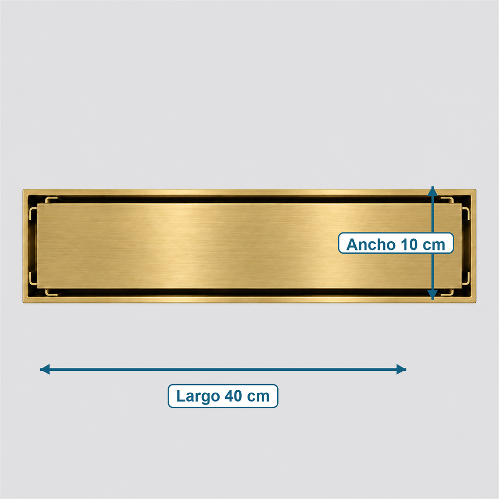 Medidas de rejilla invisible Oro cepillado 40 x 10 cm
