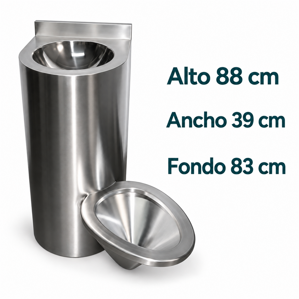Medidas del sanitario con lavamanos: alto 88 cm, ancho 39 cm y fondo 83 cm