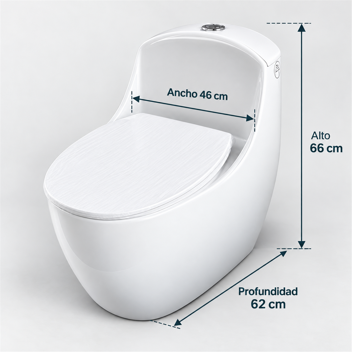 Medidas del sanitario Portobello blanco: alto 66 cm, ancho 46 cm y profundidad 62 cm