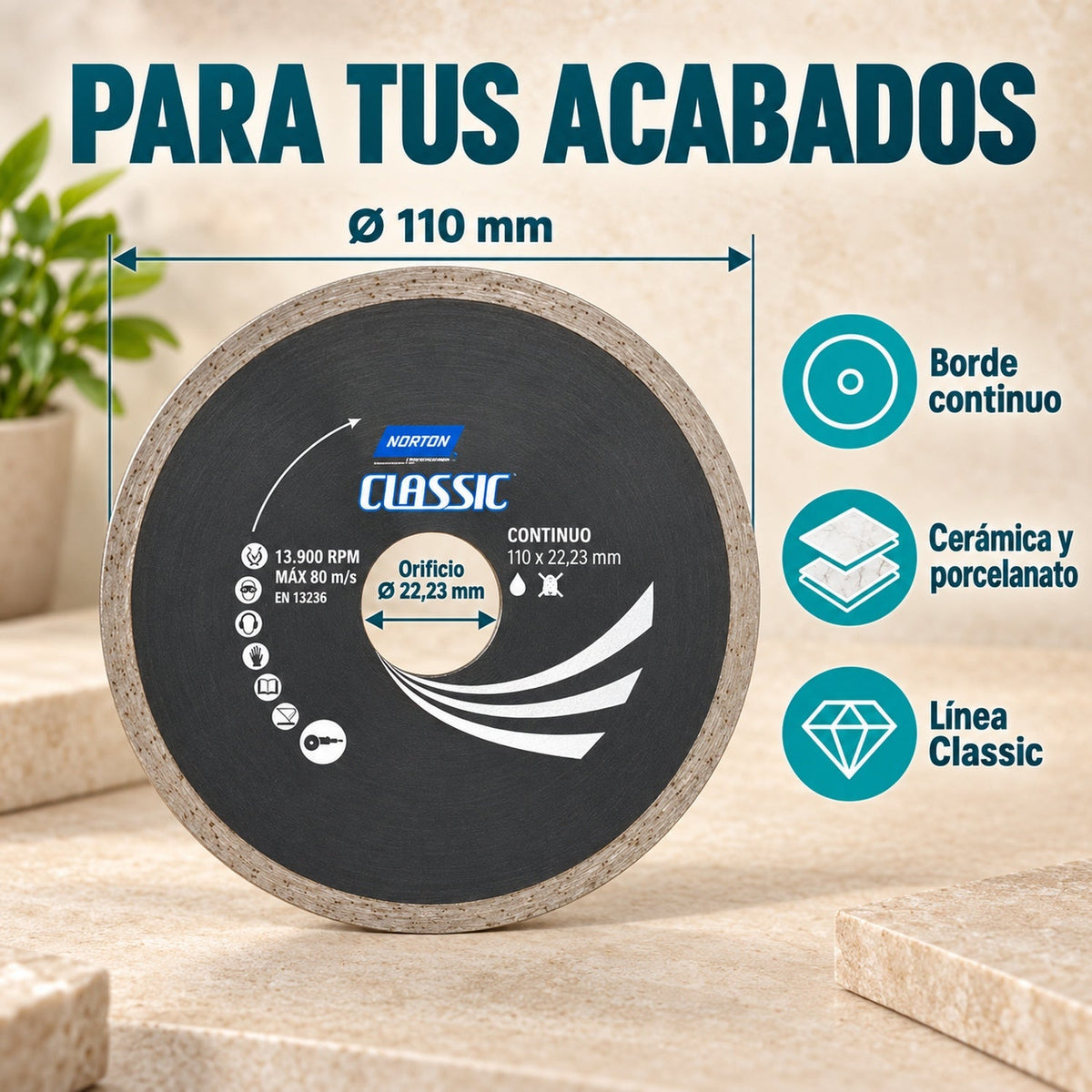Disco Diamantado Classic Continuo De 110 Mm — características y compatibilidad