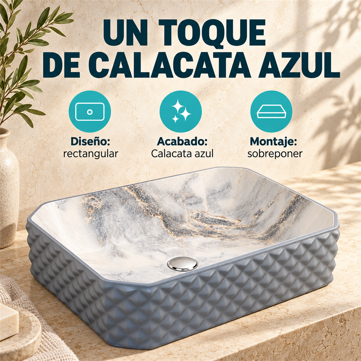 Lavamanos Stella Calacata Azul 50 × 37 cm: caracteristicas.