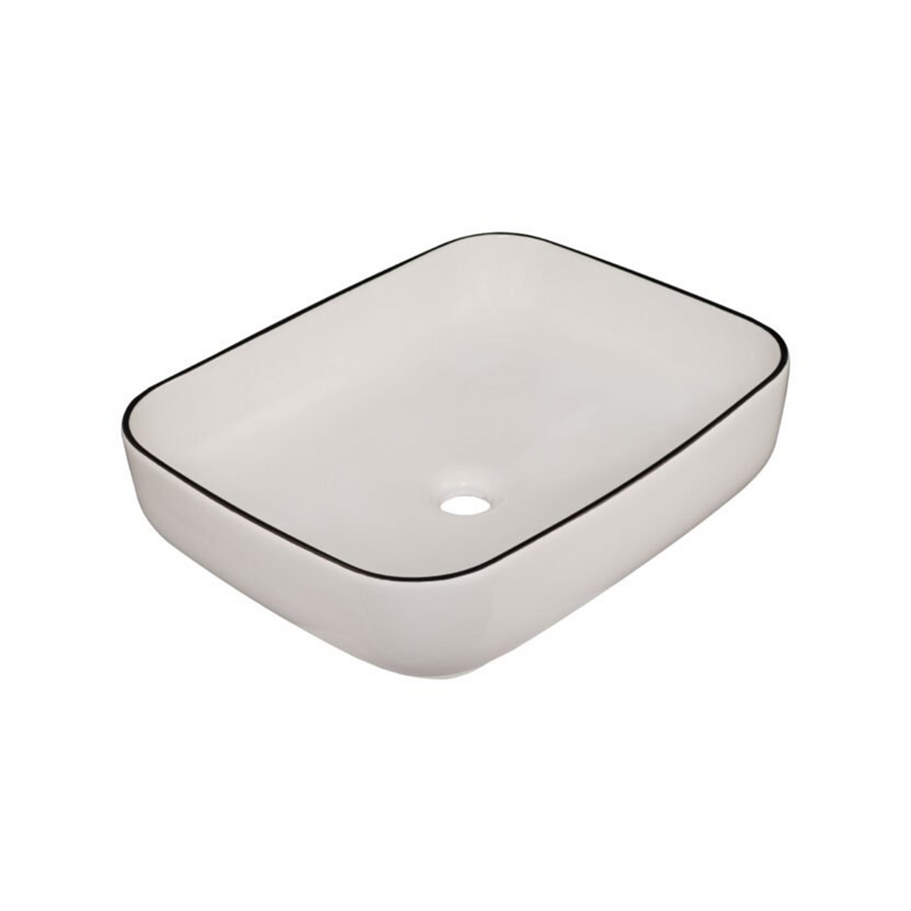 Lavamanos Rectangular Blanco Con Borde Negro 51 × 39 cm: fotografía del producto