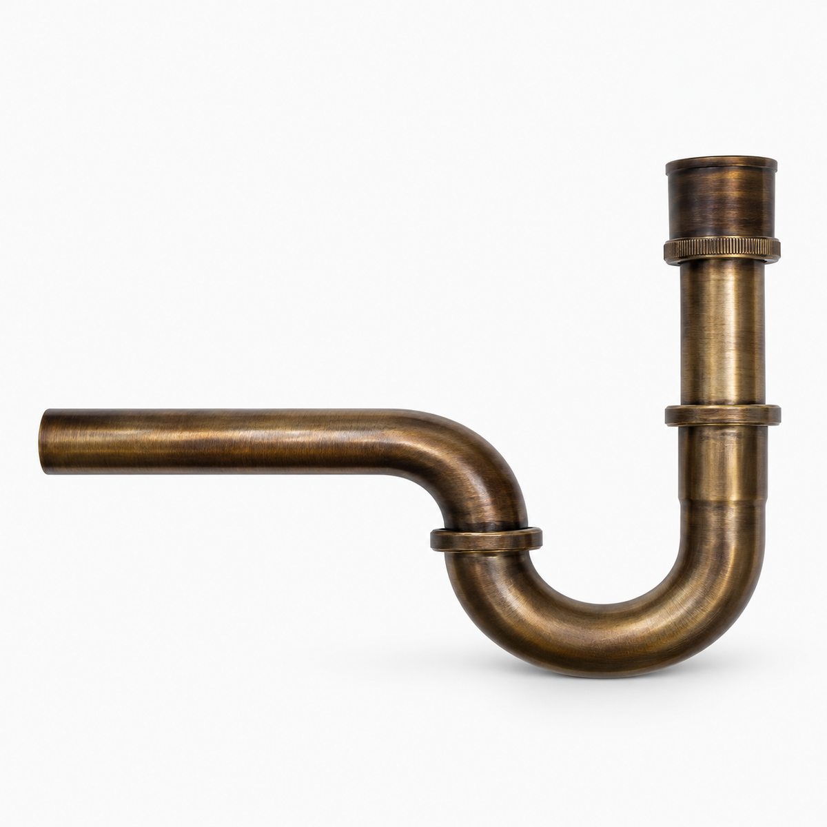Sifón En P Metálico Bronce Antiguo - producto sobre fondo claro