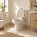 Tapa Asiento Redonda Beige con Cierre Lento en una instalación de baño a escala real
