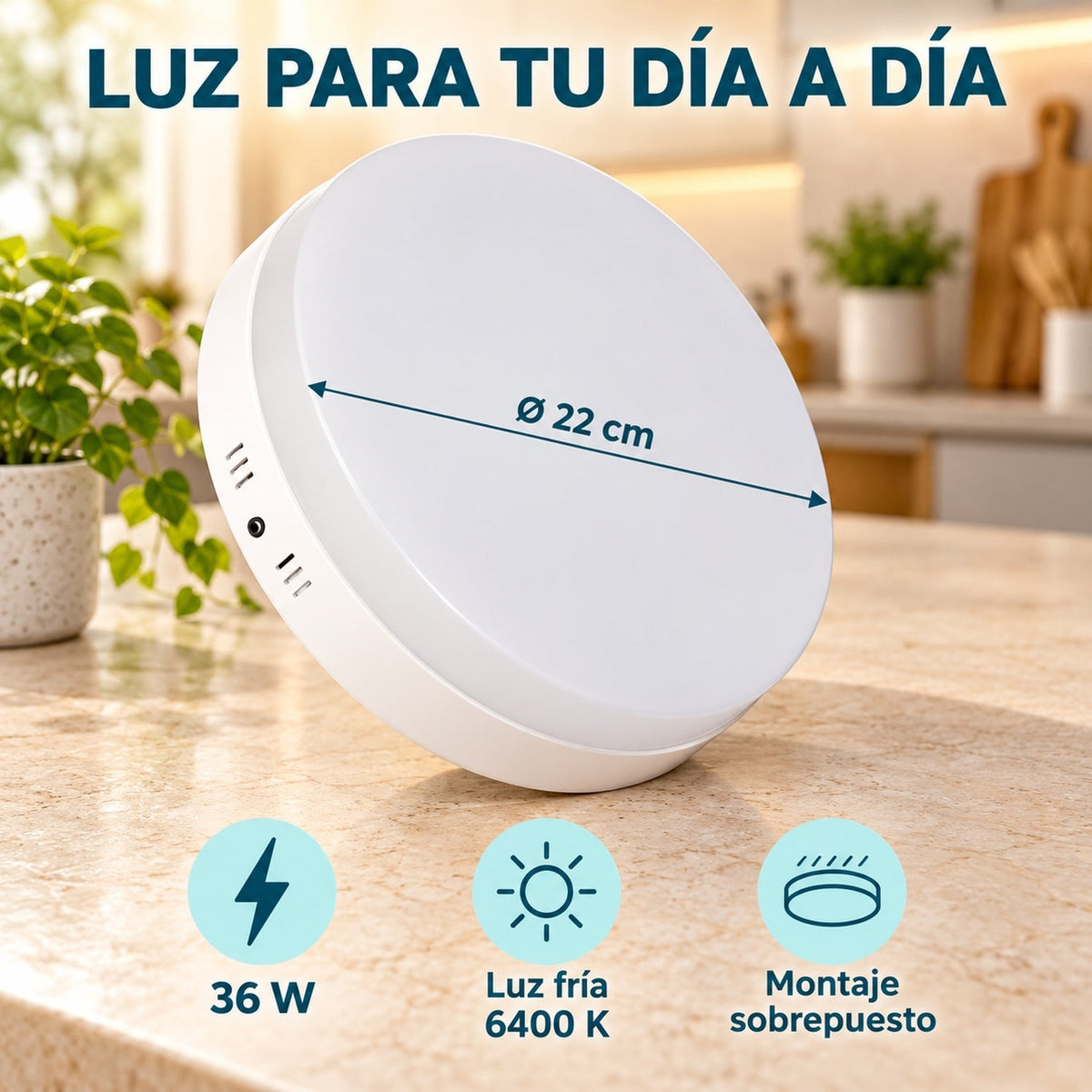 Panel LED Redondo Sin Borde De Sobreponer 36 W De 22 cm — características y detalles