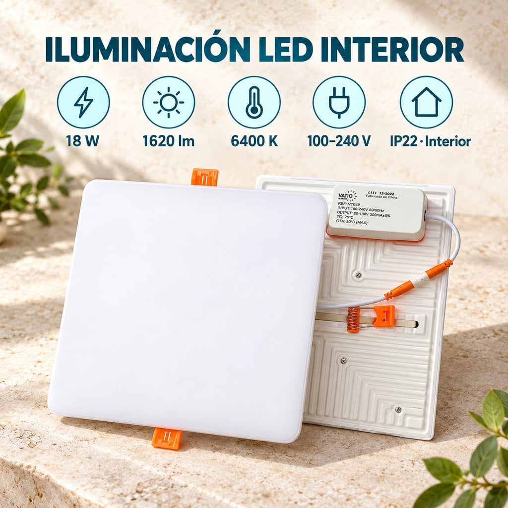 Panel LED Cuadrado Sin Marco 18 W De Empotrar De 12 cm — características del producto