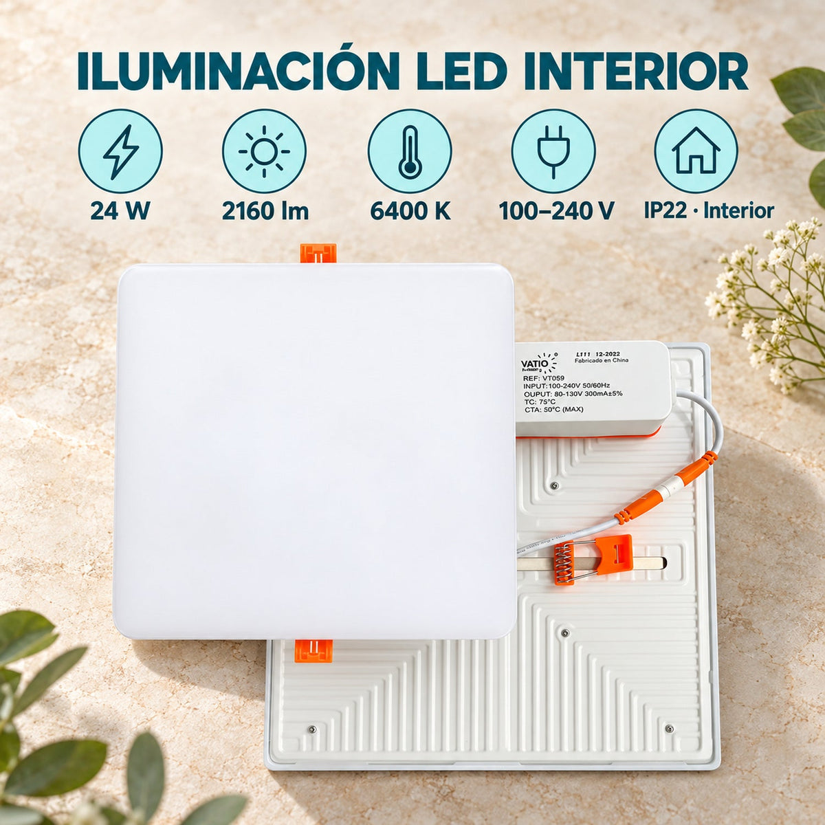 Panel LED Cuadrado Sin Marco 24 W De Empotrar De 17 cm — características del producto