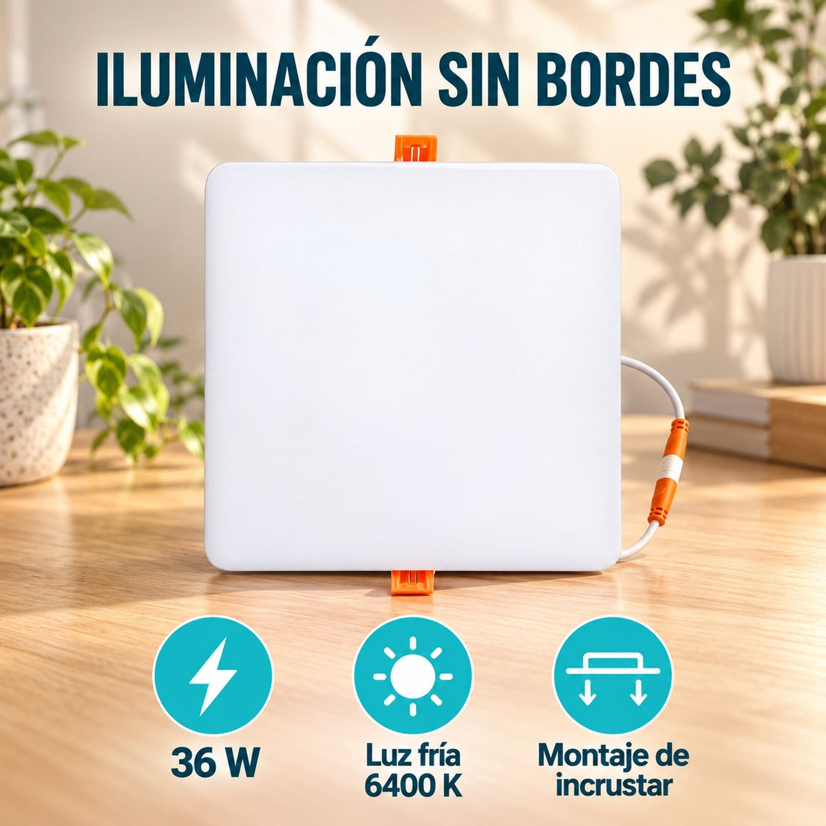 Panel LED Cuadrado Sin Borde De Incrustar 36 W — características y detalles