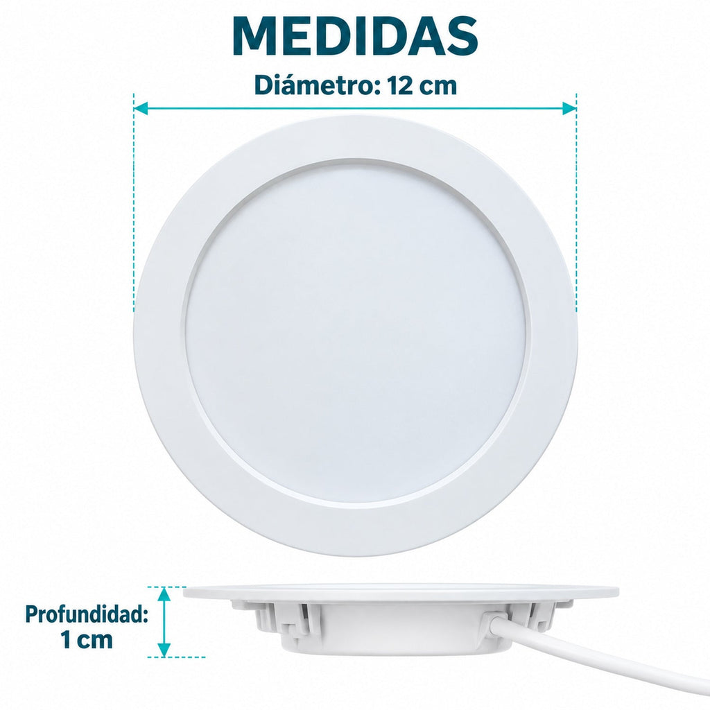Panel LED Redondo Backlight 6 W De Empotrar De 12 cm — dimensiones del producto