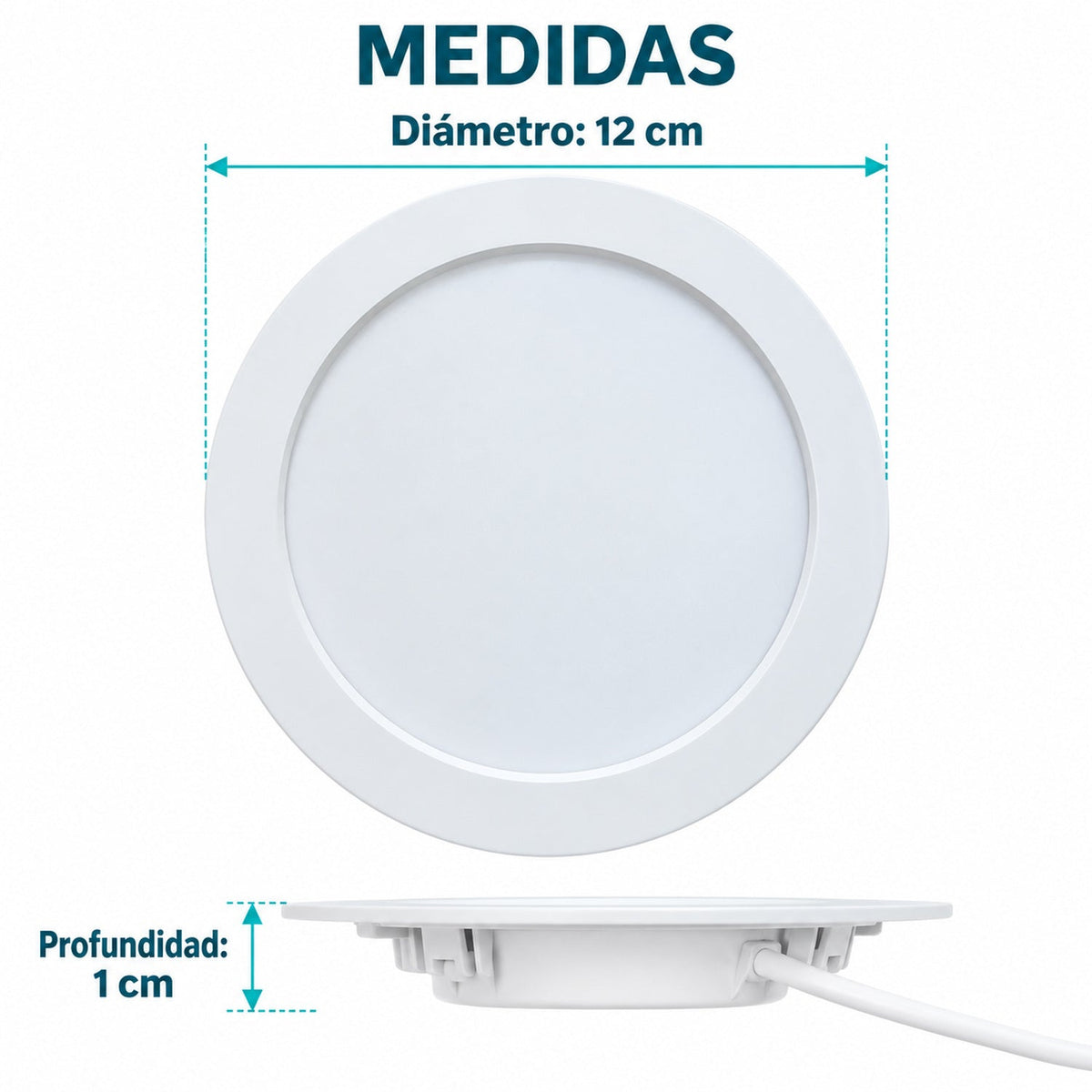 Panel LED Redondo Backlight 6 W De Empotrar De 12 cm — dimensiones del producto