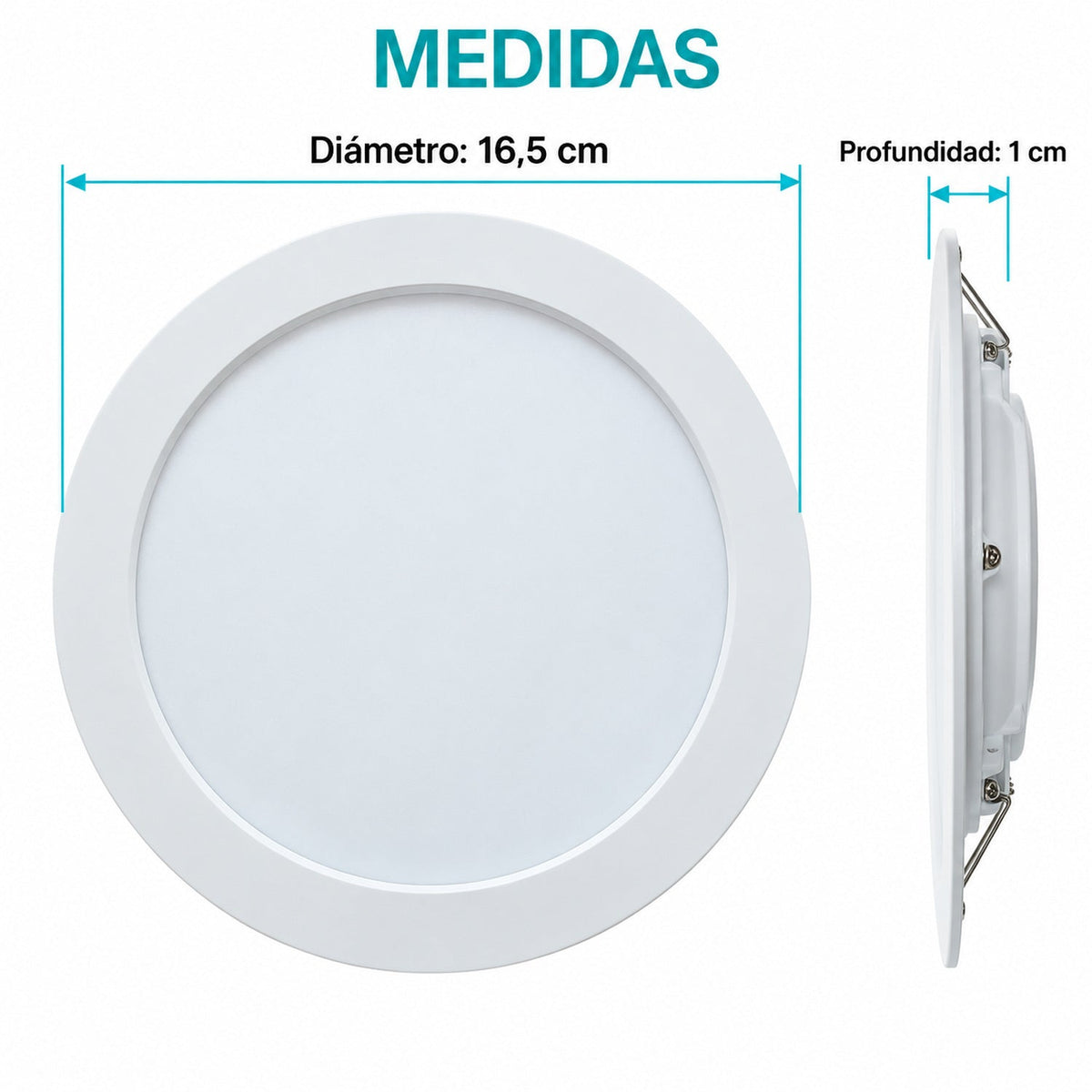 Panel LED Redondo Backlight 12 W De Empotrar De 16,5 cm — dimensiones del producto