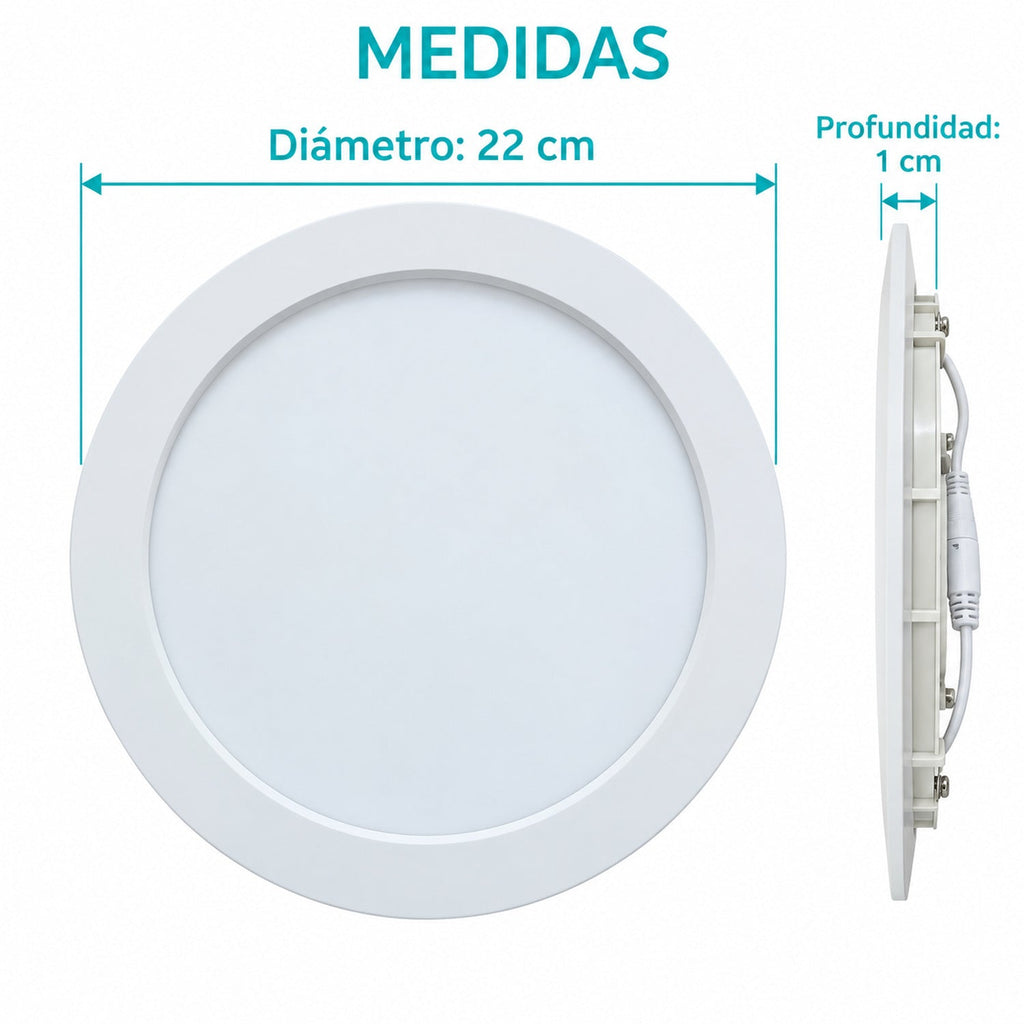 Panel LED Redondo Backlight 18 W De Empotrar De 22 cm — dimensiones del producto