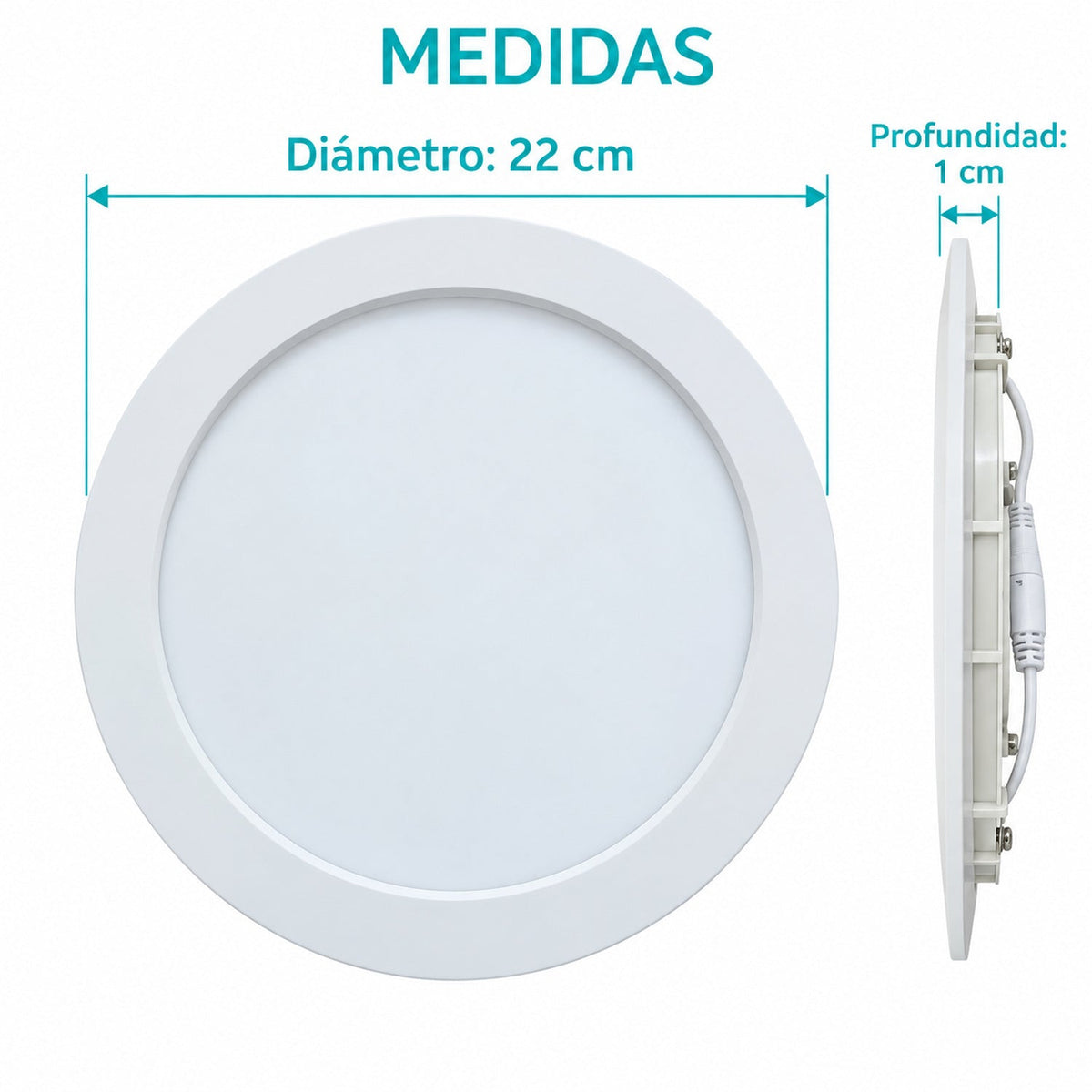 Panel LED Redondo Backlight 18 W De Empotrar De 22 cm — dimensiones del producto