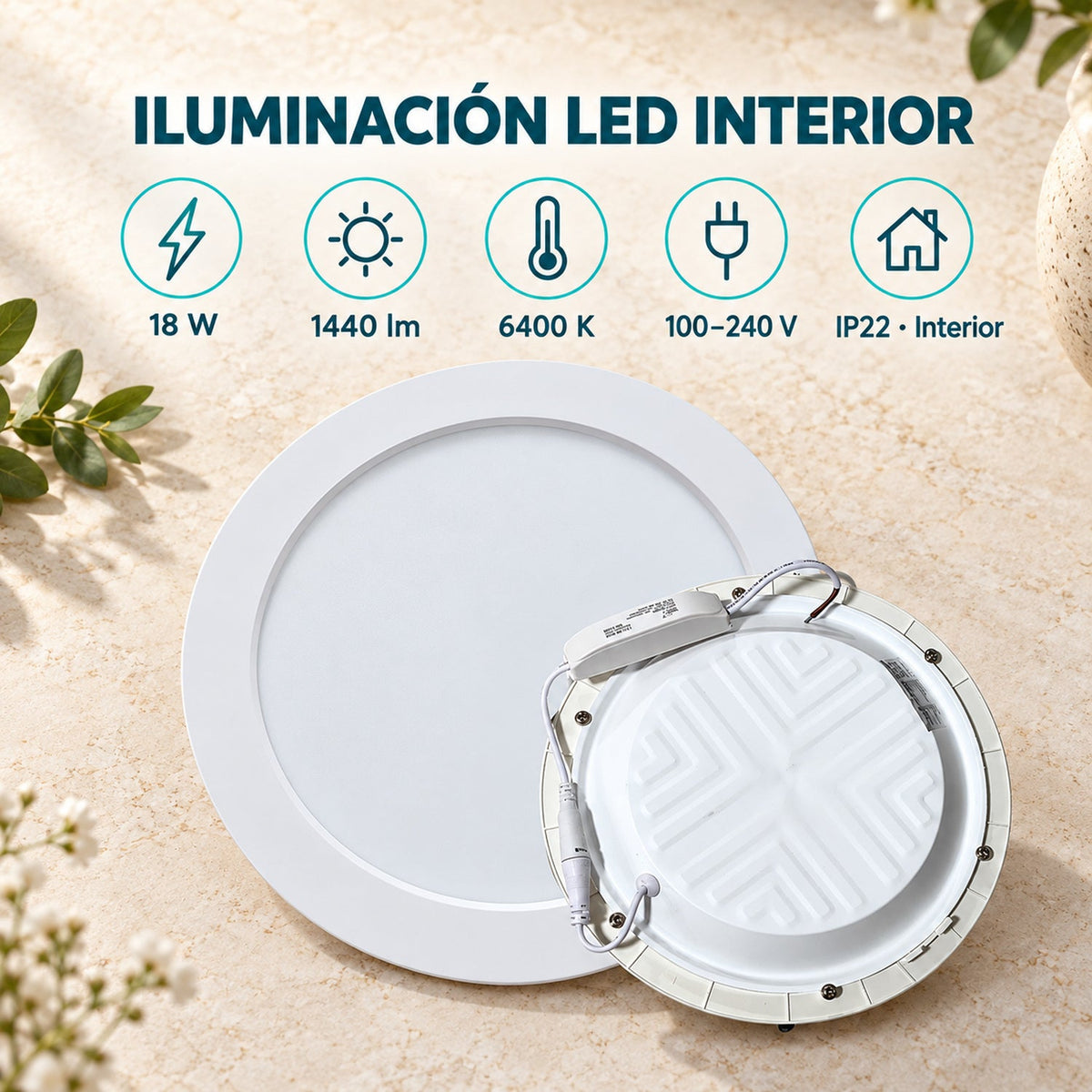 Panel LED Redondo Backlight 18 W De Empotrar De 22 cm — características del producto