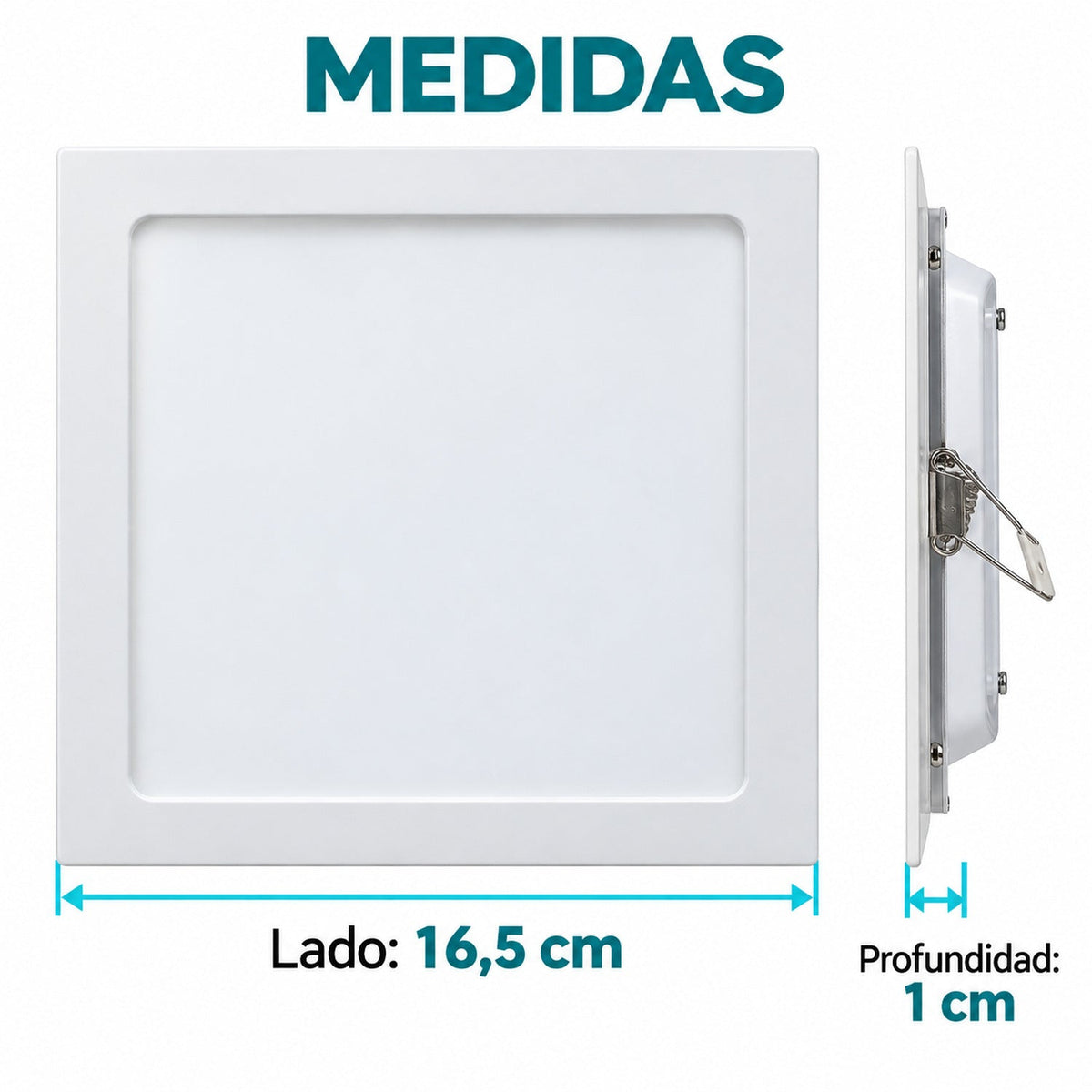Panel LED Cuadrado Backlight 12 W De Empotrar De 16,5 cm — dimensiones del producto