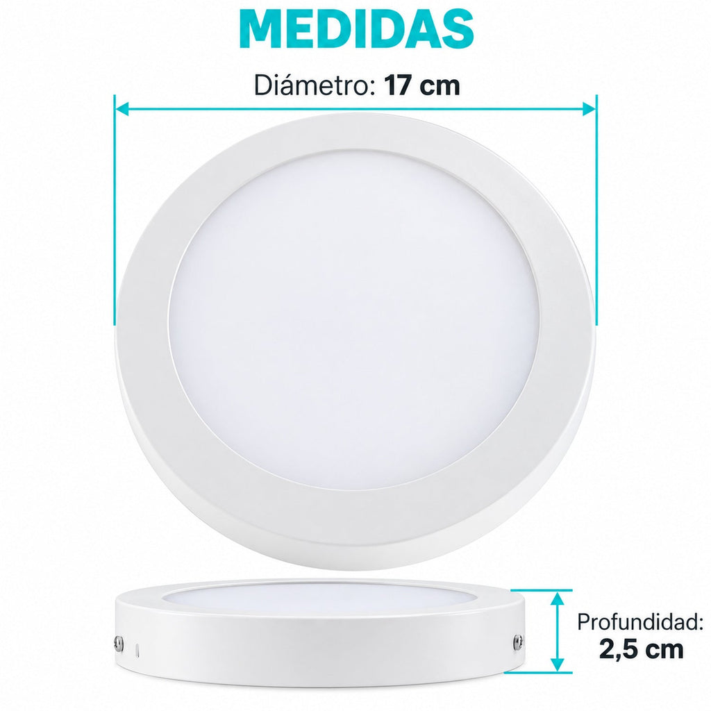 Panel LED Redondo Backlight 12 W De Sobreponer De 17 cm — dimensiones del producto